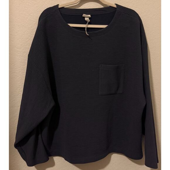 A New Day Women’s XXL Navy Blue Textured Ribbed Long Sleeve Pullover Top - Picture 3 of 5
